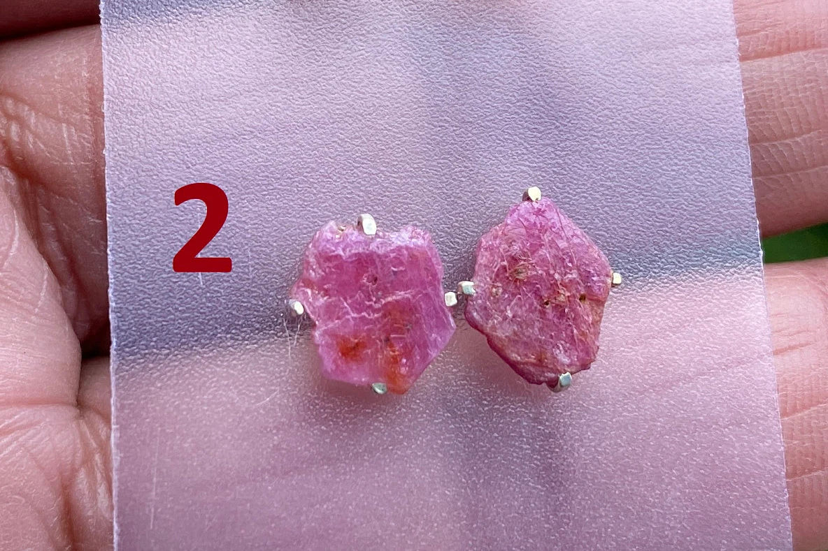 Tiny Raw Ruby Gemstone Stud Earrings, 92.5 Sterling Silver Earrings, July Birthstone, Prong Stud for Girls, Rough Healing Crystal Earrings