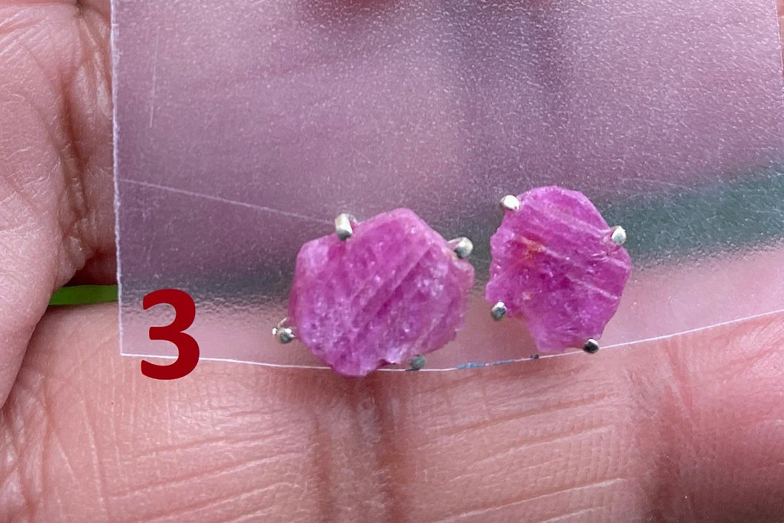 Tiny Raw Ruby Gemstone Stud Earrings, 92.5 Sterling Silver Earrings, July Birthstone, Prong Stud for Girls, Rough Healing Crystal Earrings