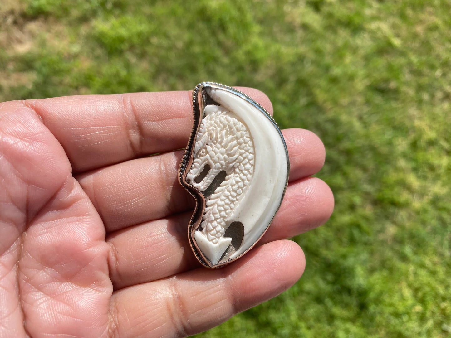 Dragon Carved Buffalo Bone Tibetan Silver Pendant, Tribal, Ethnic, Tibetan Jewelry, Himalayan Jewelry, For Protection, Unisex, Unique Design