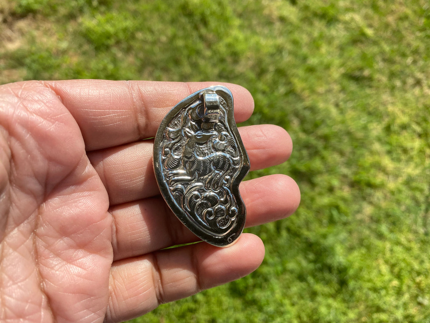 Dragon Carved Buffalo Bone Tibetan Silver Pendant, Tribal, Ethnic, Tibetan Jewelry, Himalayan Jewelry, For Protection, Unisex, Unique Design