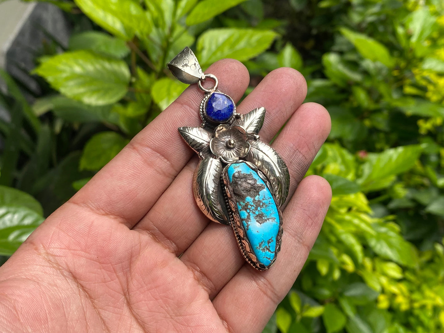 Turquoise Elegance: Unique Turquoise Pendant for Daily wear adorned with Lapis and Tibetan Silver, Trendy Turquoise Pendant , Perfect Gift.