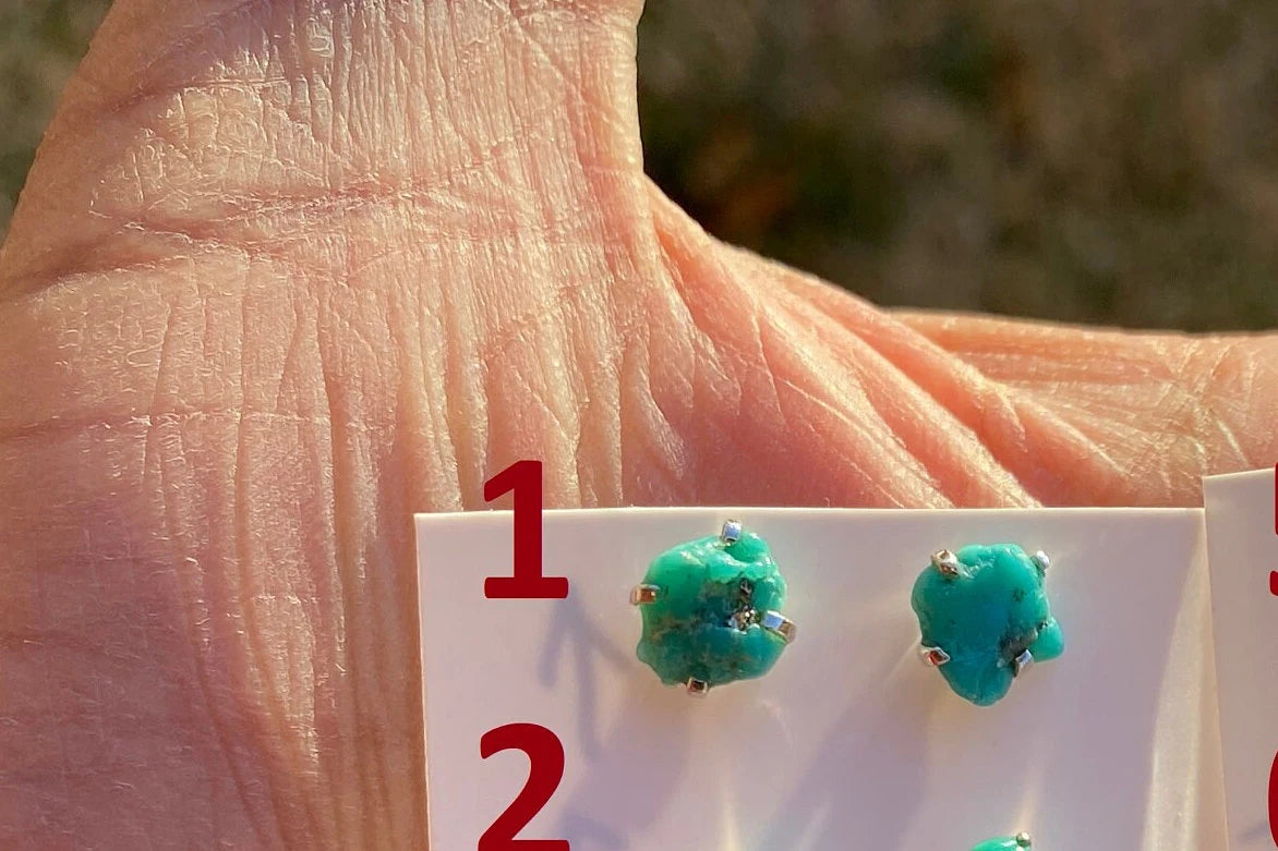 Tiny Rough Natural Turquoise Stud Earrings, Sterling Silver, Blue Stone Earring, Turquoise Jewelry, Prong Stud Earring, December Birthstone