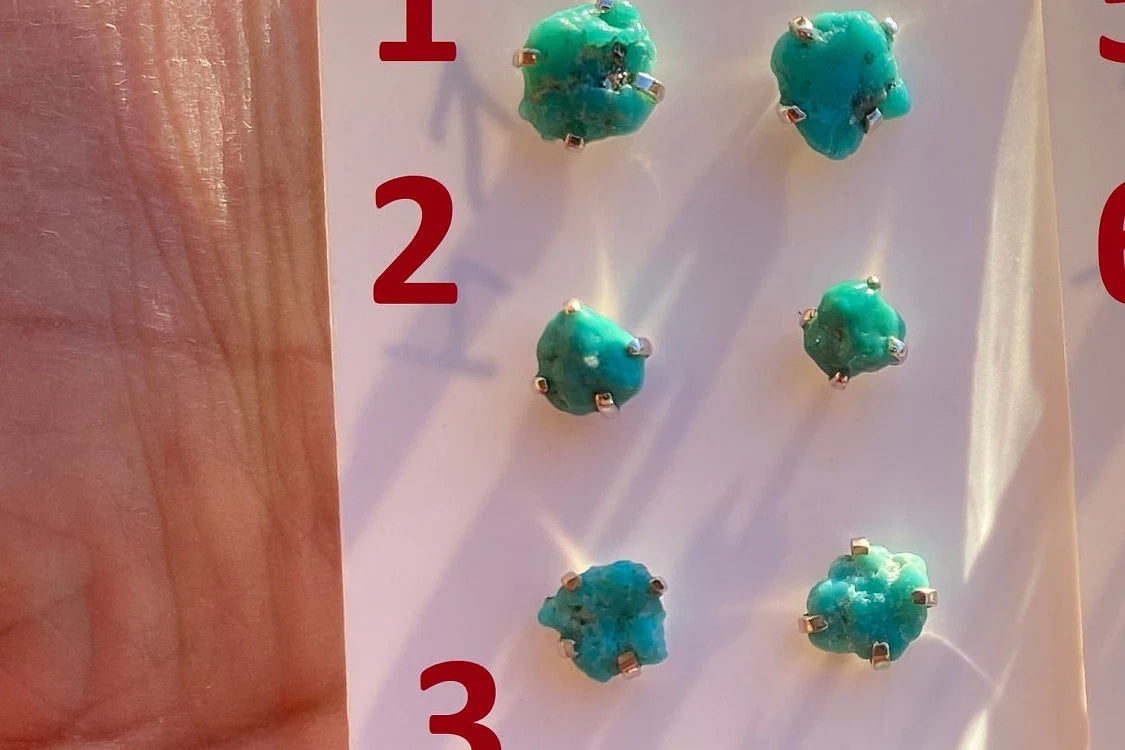 Tiny Rough Natural Turquoise Stud Earrings, Sterling Silver, Blue Stone Earring, Turquoise Jewelry, Prong Stud Earring, December Birthstone