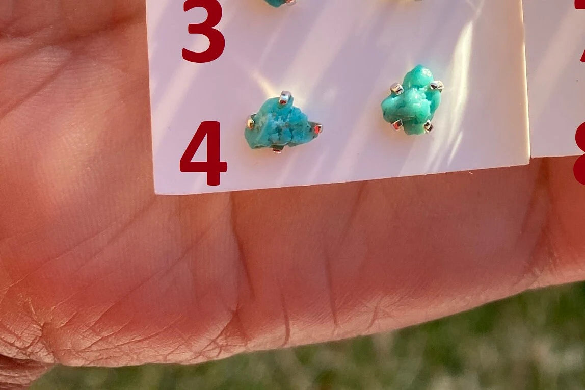 Tiny Rough Natural Turquoise Stud Earrings, Sterling Silver, Blue Stone Earring, Turquoise Jewelry, Prong Stud Earring, December Birthstone