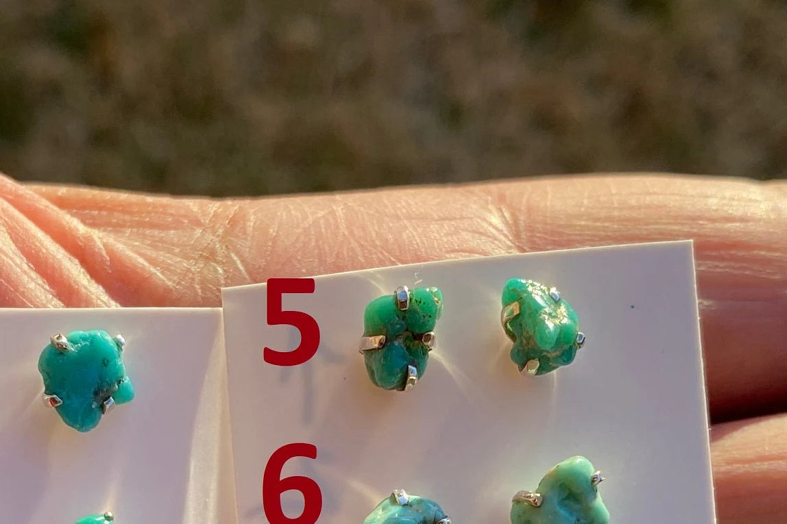Tiny Rough Natural Turquoise Stud Earrings, Sterling Silver, Blue Stone Earring, Turquoise Jewelry, Prong Stud Earring, December Birthstone