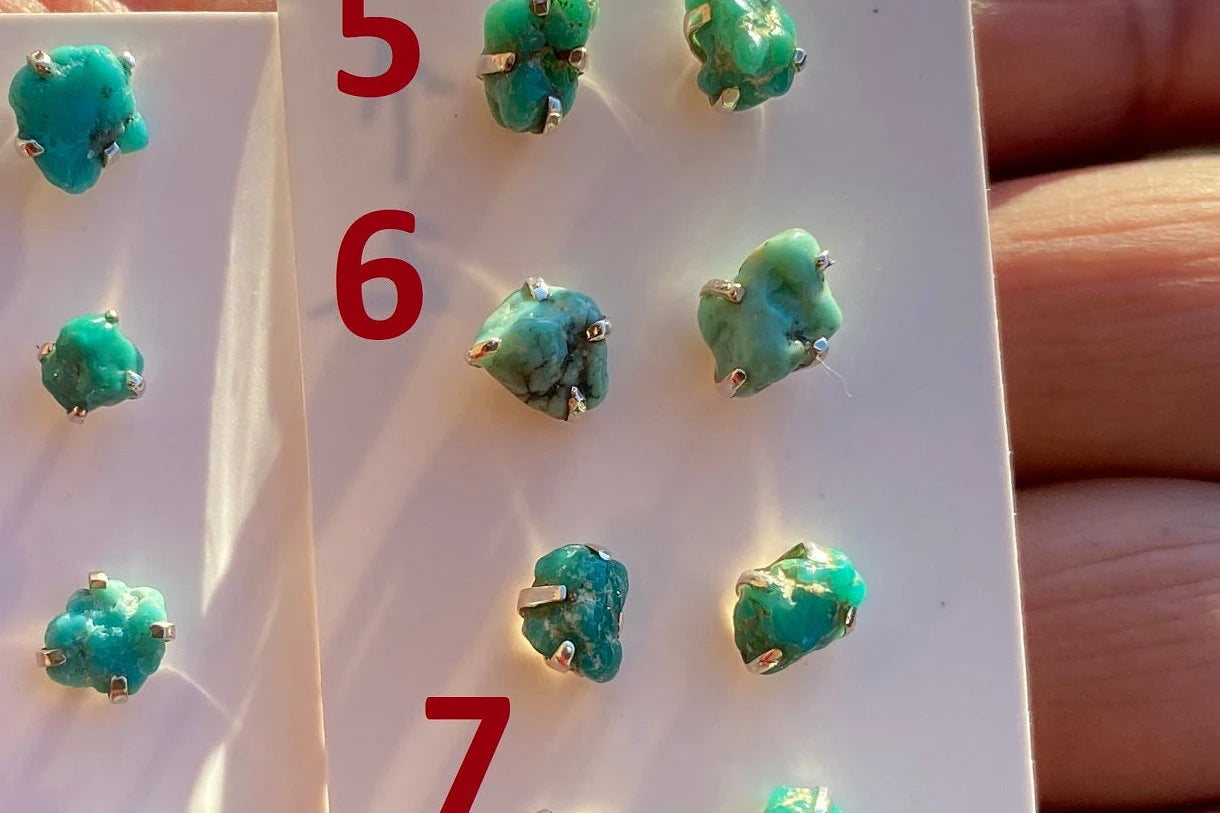 Tiny Rough Natural Turquoise Stud Earrings, Sterling Silver, Blue Stone Earring, Turquoise Jewelry, Prong Stud Earring, December Birthstone