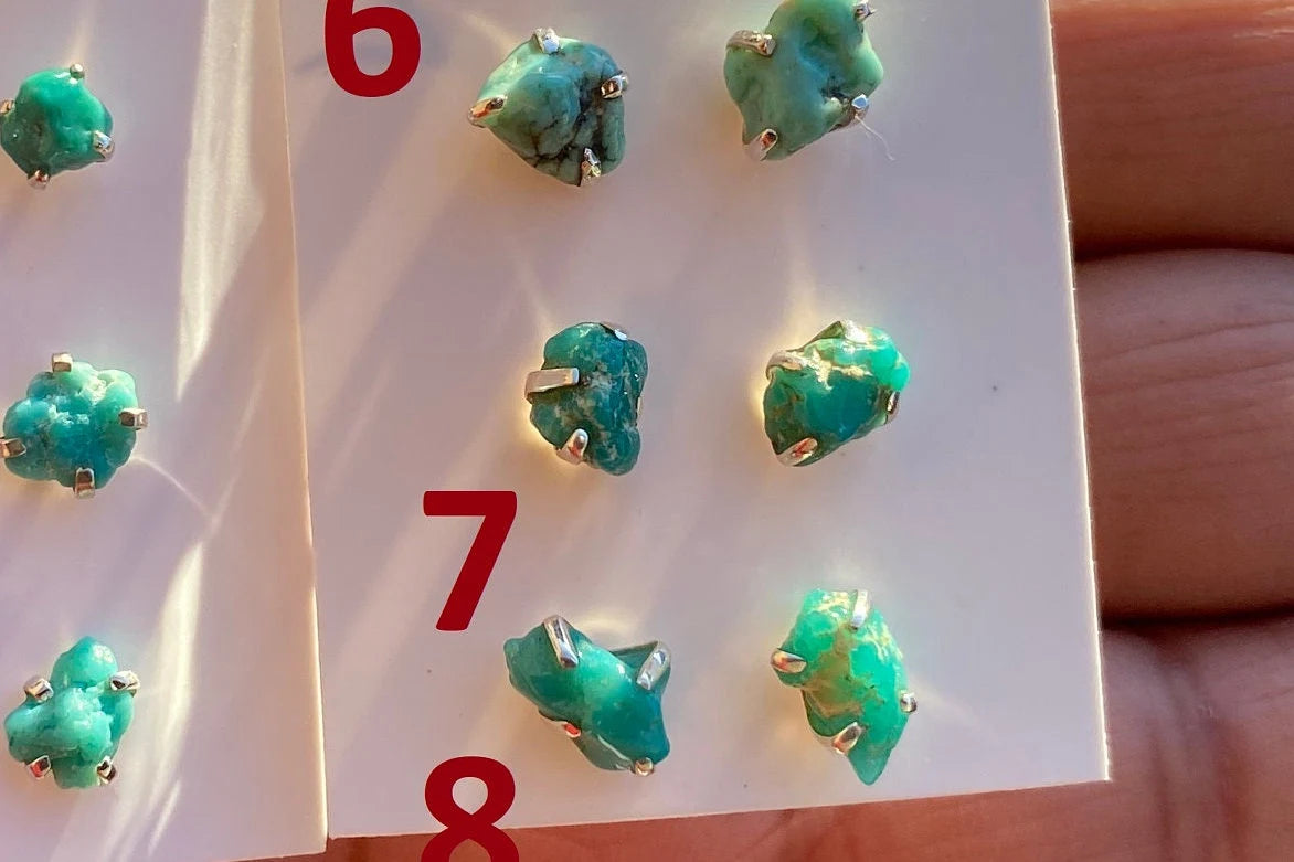Tiny Rough Natural Turquoise Stud Earrings, Sterling Silver, Blue Stone Earring, Turquoise Jewelry, Prong Stud Earring, December Birthstone