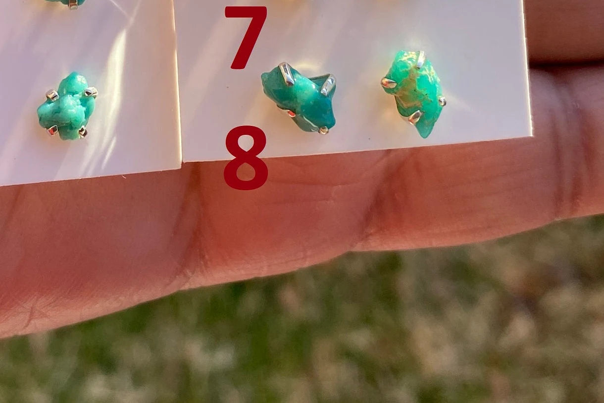 Tiny Rough Natural Turquoise Stud Earrings, Sterling Silver, Blue Stone Earring, Turquoise Jewelry, Prong Stud Earring, December Birthstone