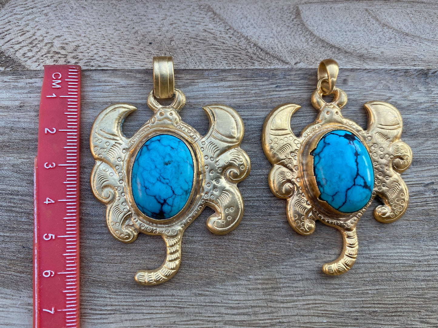 Turquoise Scorpion Pendant, 18K Brushed Gold Overlay with Anti Tarnish, Himalayan Handmade Jewelry From Nepal, Ethnic Pendant for Necklace