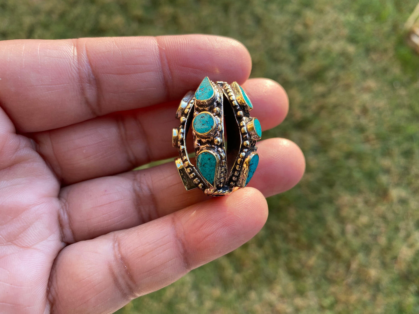 Tibetan Silver Guru Bead, Turquoise, Coral or Lapis Inlaid, Himalayan Bead for Necklace, Bracelet Charm, Mala Bead, Hill Tribe Center Bead