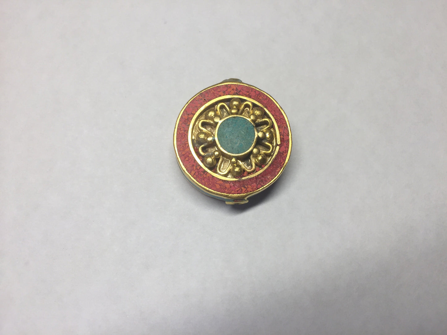 Nepal Beads, High Quality 18k Brushed Gold Overlay with Anti Tarnish,Turquoise with Coral Inlay Necklace Bead,Himalayan Handmade Ethnic Bead