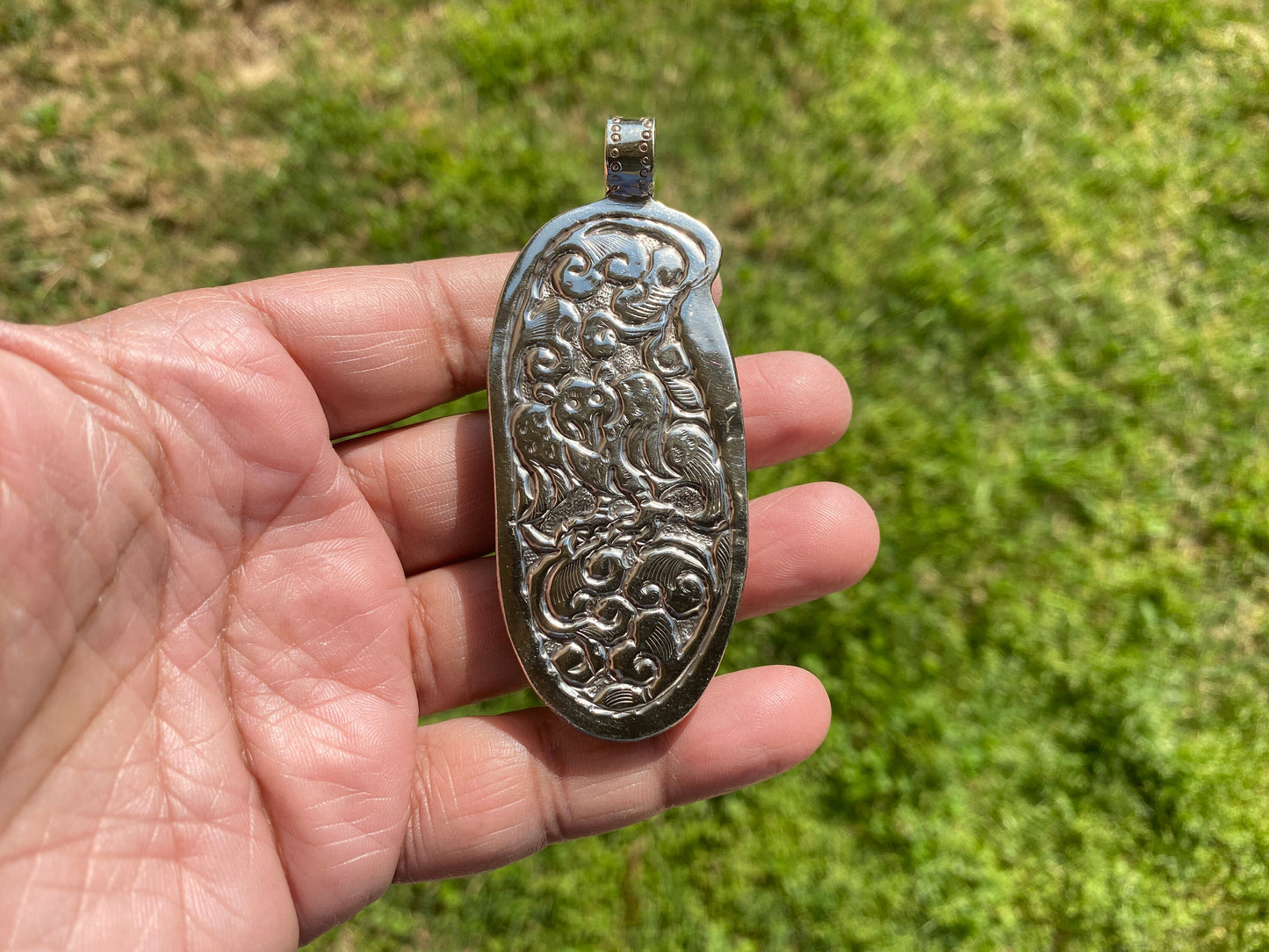 Turtle with Lady Face Carved Buffalo Bone Pendant, High Quality 18K Matte Gold Overlay Non Tarnish, Men or Women's Jewelry, For Animal Lover