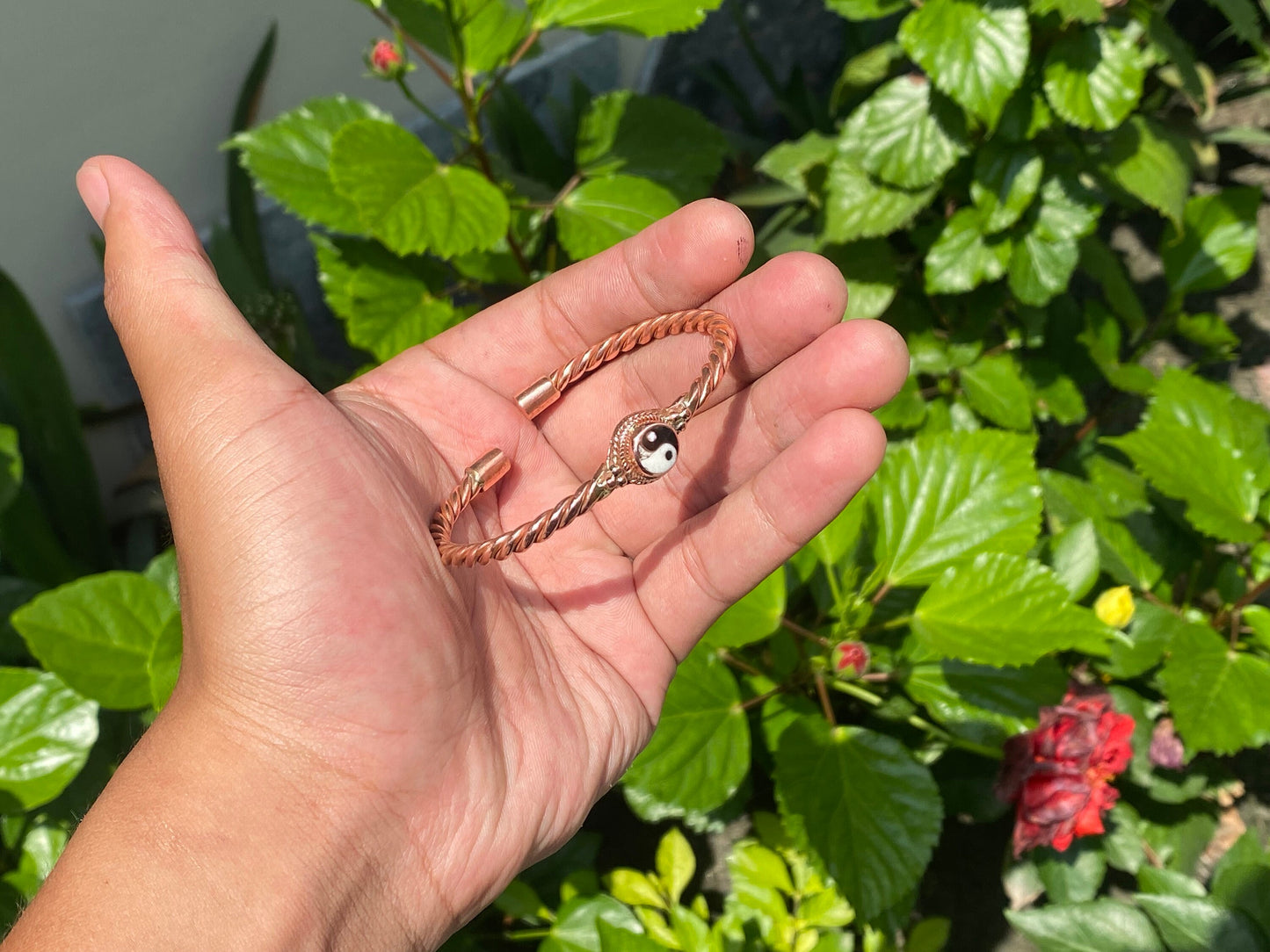 Twisted Copper Bracelet, Adjustable Copper Bracelet, Unisex Bracelet, Yin Yang adorned on twisted Bracelet, Bracelet for Daily wear, Gift.