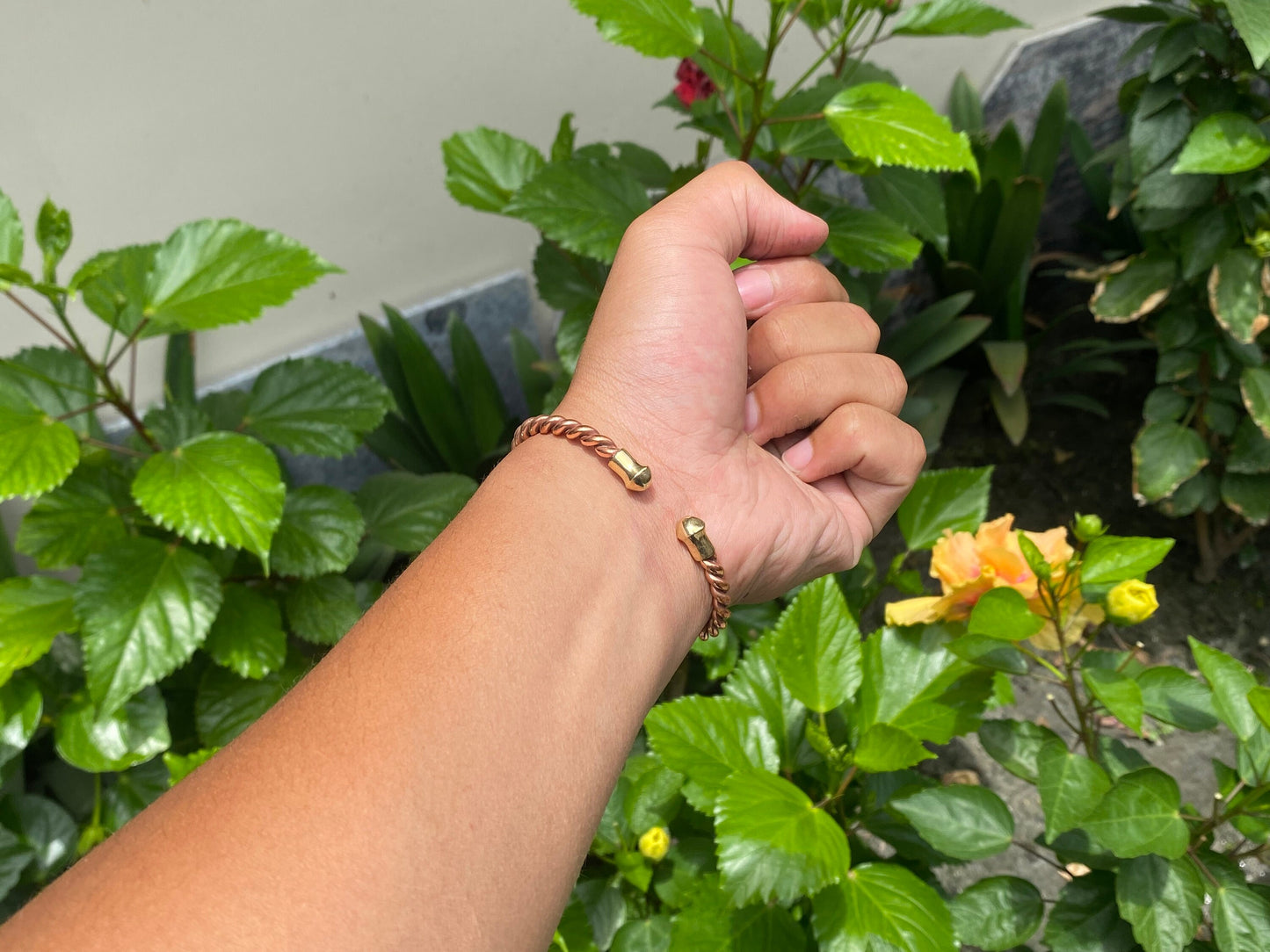 Twisted Copper Bracelet with Brass Cap, Healing Bracelet, Bracelet for Daily Wear, Meditation, Gift and Positivity, Unisex Bracelet.