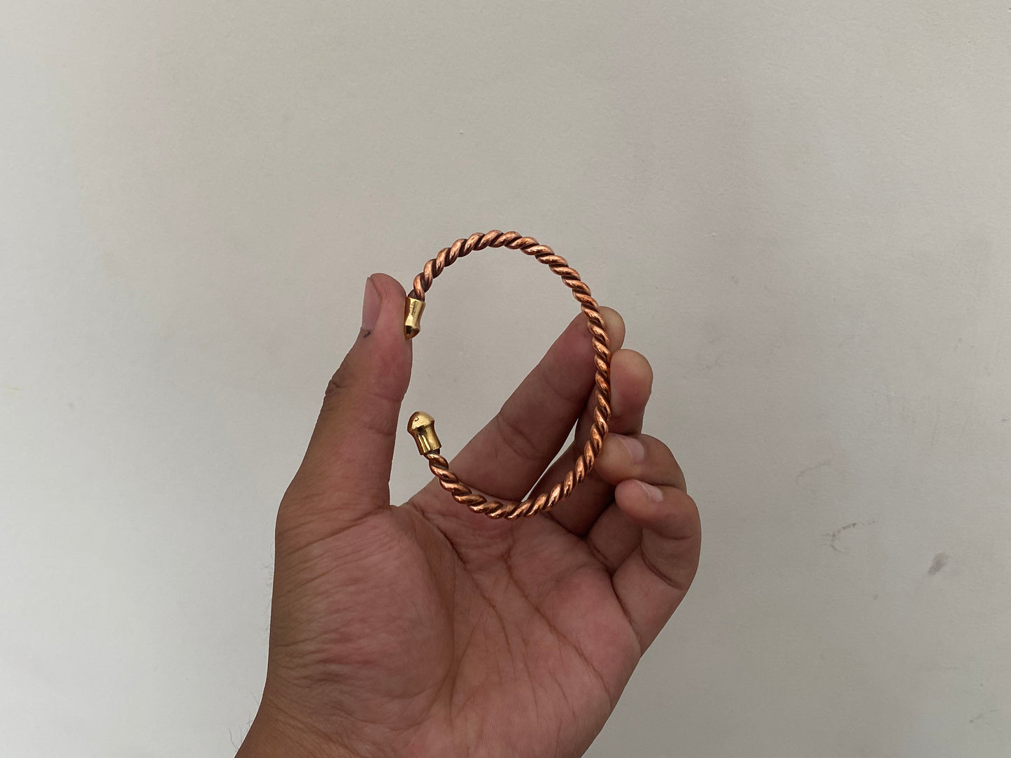 Twisted Copper Bracelet with Brass Cap, Healing Bracelet, Bracelet for Daily Wear, Meditation, Gift and Positivity, Unisex Bracelet.