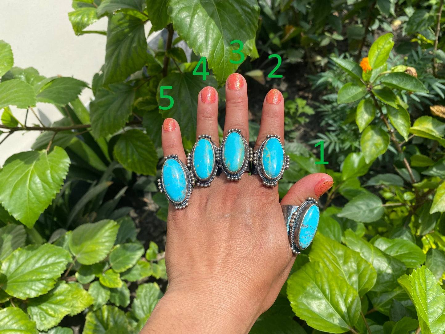 Two-Tone Big Adjustable Natural Turquoise Ring | Handmade Boho Hammered Silver Overlay Brass Ring, Energy Stone Ring, Bridesmaid Gift