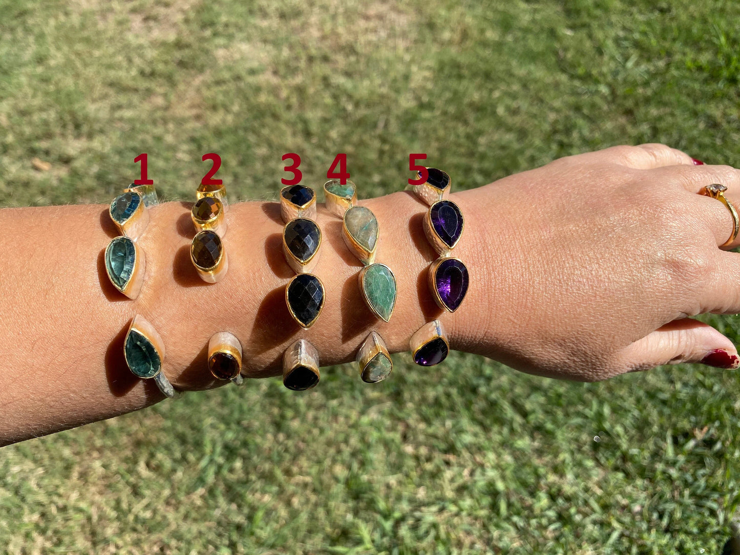 Two Tone Adjustable Gemstone Bracelet, Brushed Silver with Gold Overlay, , Custom Fit Bracelet, Two Tone Jewelry, Statement Jewelry