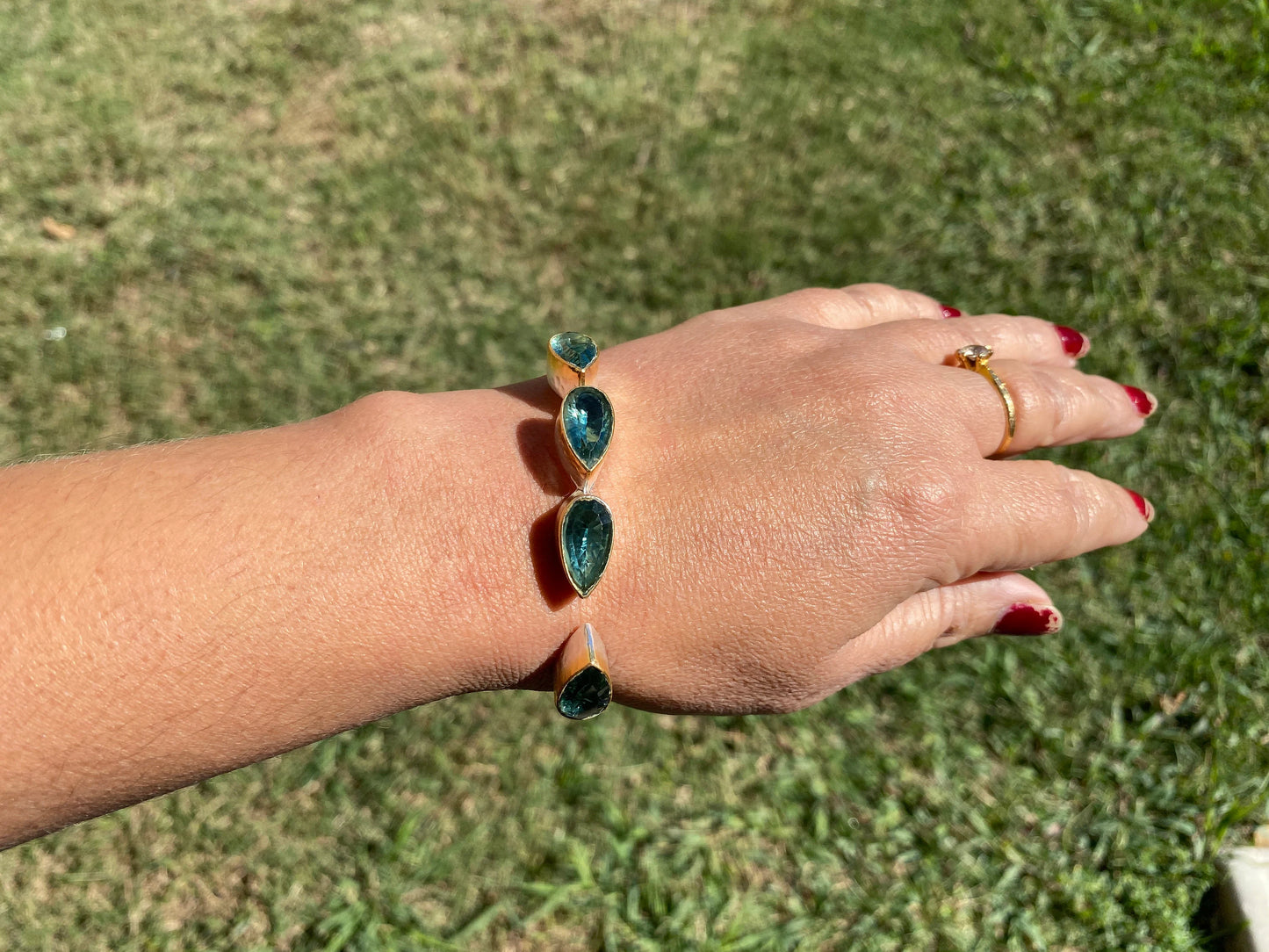 Two Tone Adjustable Gemstone Bracelet, Brushed Silver with Gold Overlay, , Custom Fit Bracelet, Two Tone Jewelry, Statement Jewelry