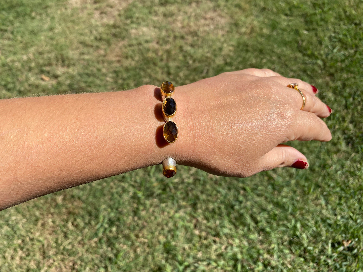Two Tone Adjustable Gemstone Bracelet, Brushed Silver with Gold Overlay, , Custom Fit Bracelet, Two Tone Jewelry, Statement Jewelry