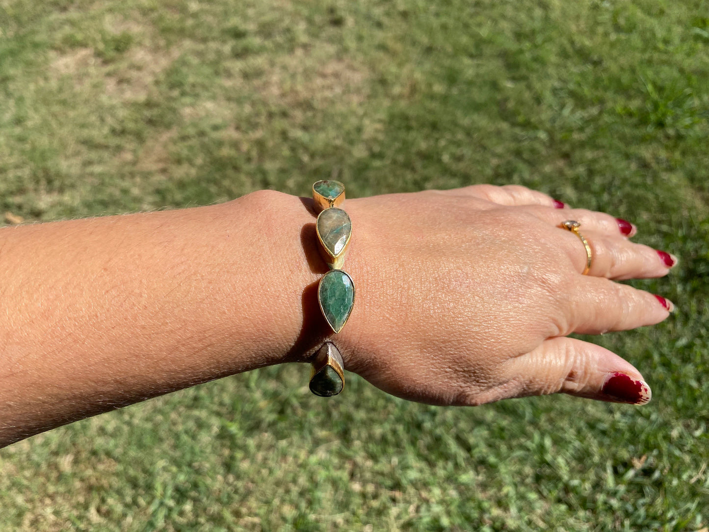Two Tone Adjustable Gemstone Bracelet, Brushed Silver with Gold Overlay, , Custom Fit Bracelet, Two Tone Jewelry, Statement Jewelry