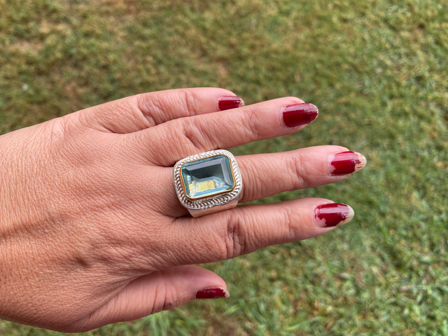 Two Tone Adjustable Gemstone Ring, Gold & Silver Overlay Ring, Statement Ring, Women's Ring, Birthday Gift, One of a Kind Jewelry