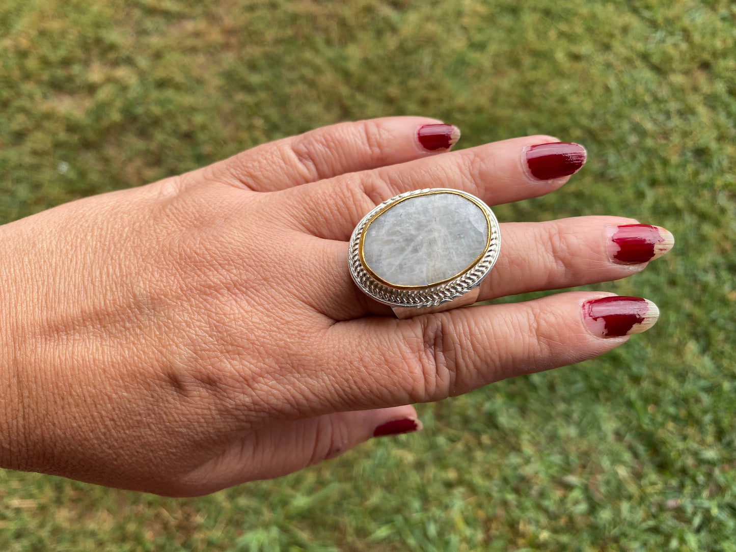 Two Tone Adjustable Gemstone Ring, Gold & Silver Overlay Ring, Statement Ring, Women's Ring, Birthday Gift, One of a Kind Jewelry