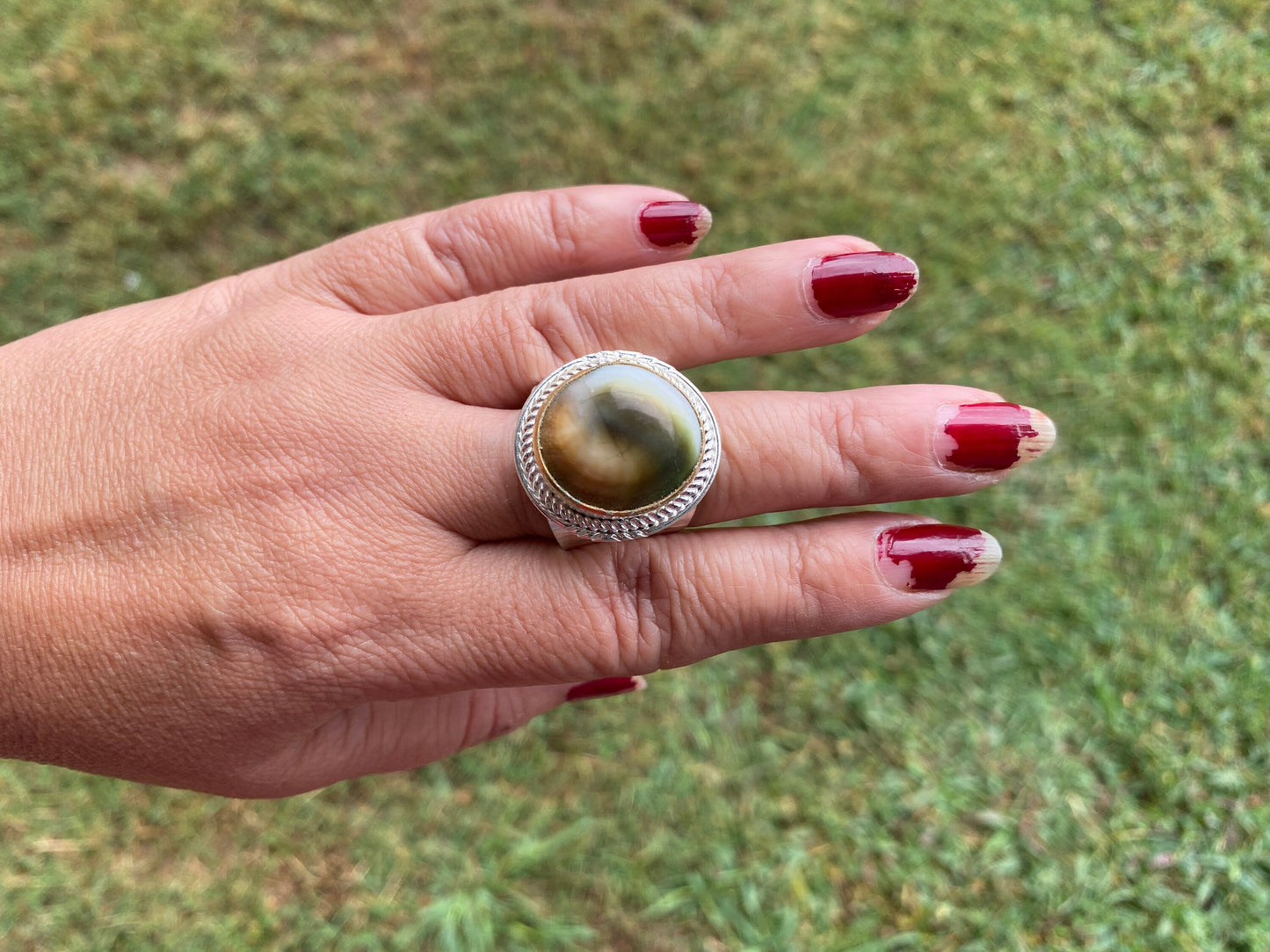Two Tone Adjustable Gemstone Ring, Gold & Silver Overlay Ring, Statement Ring, Women's Ring, Birthday Gift, One of a Kind Jewelry