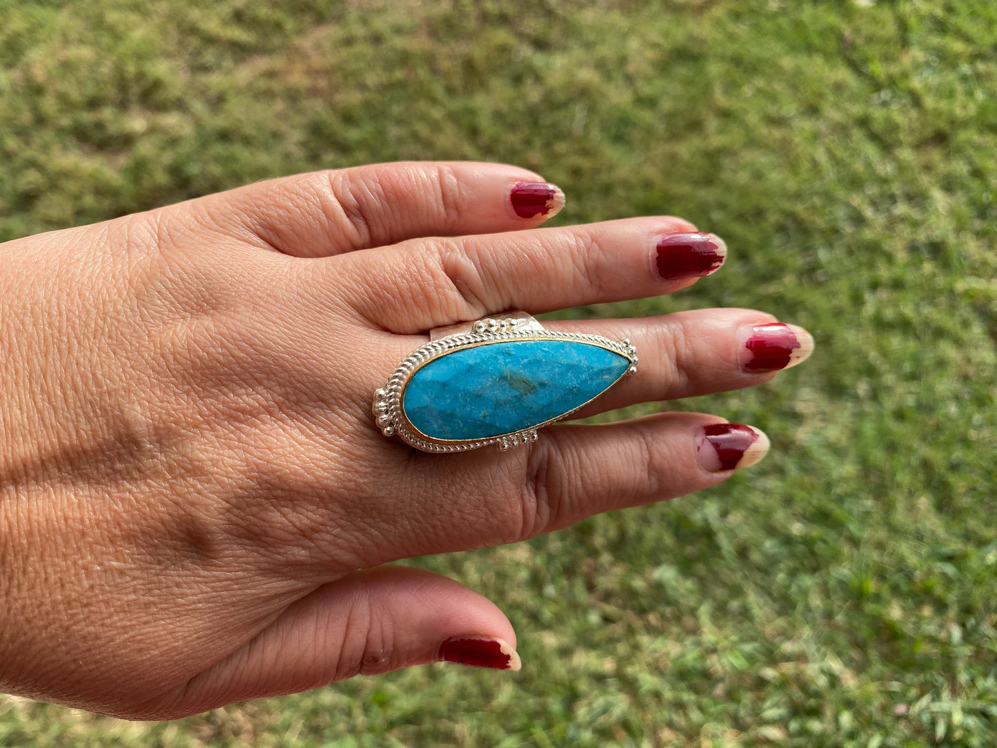Two Tone Adjustable Turquoise Ring, Gold with Silver Overlay, Fashion Ring, Unique Jewelry, Gemstone Ring, Elegant jewelry, Luxury Jewelry