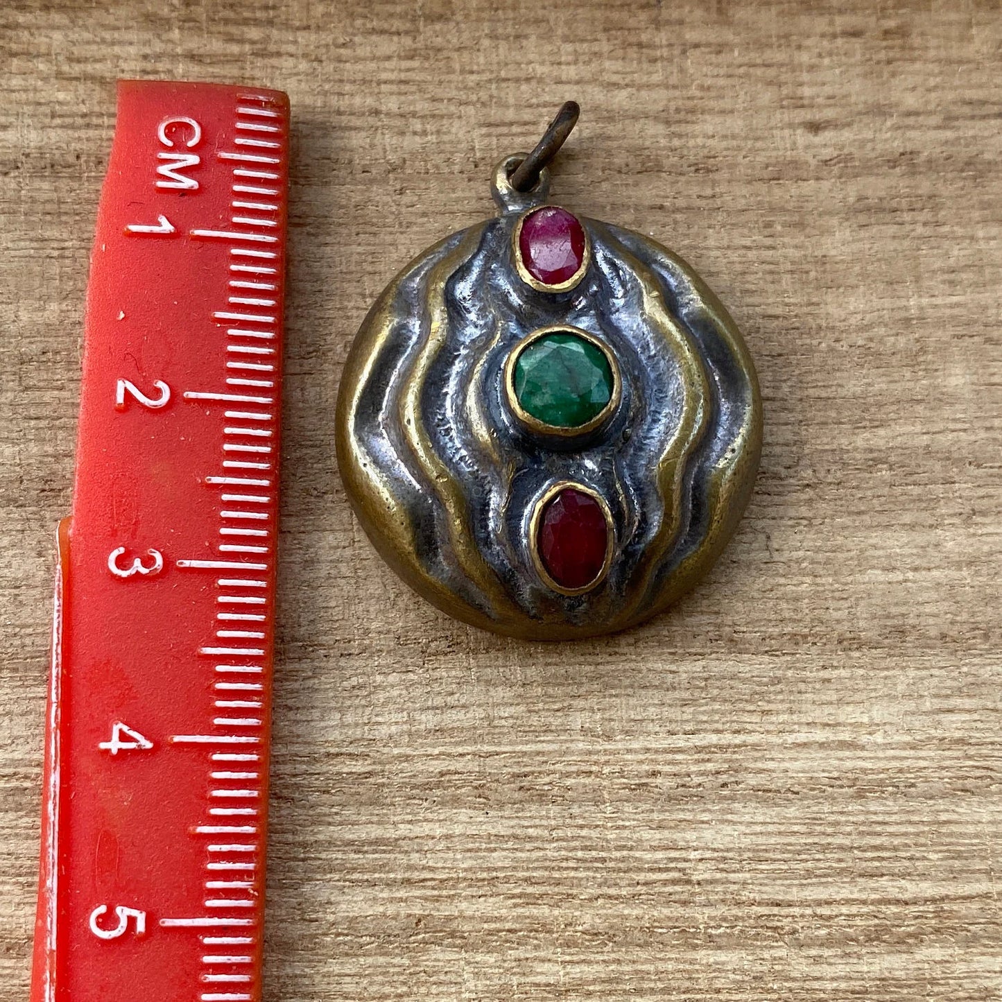Two Tone Antique Brass Pendant, Ruby & Emerald Gemstone Pendant, Charm for Bracelet/Earring, Pendant for Necklace, Unique Designs, Handmade