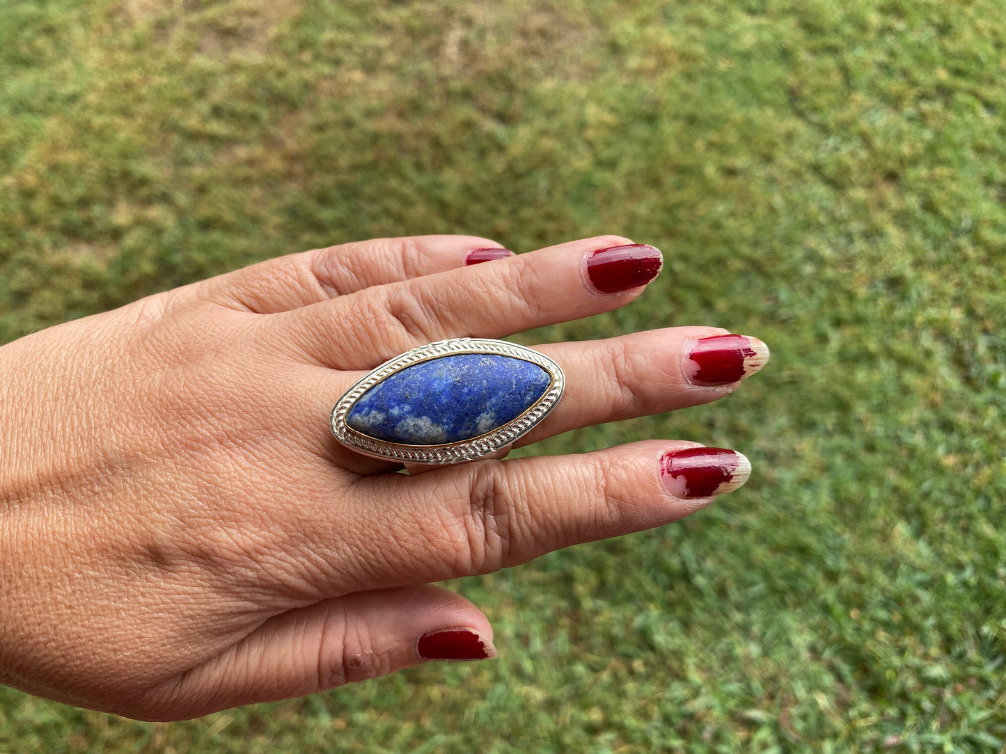 Two Tone Big Adjustable Tibetan Silver Ring, Natural Sodalite or Labradorite Stone, Brushed Gold with Silver Overlay Ring, Statement Ring