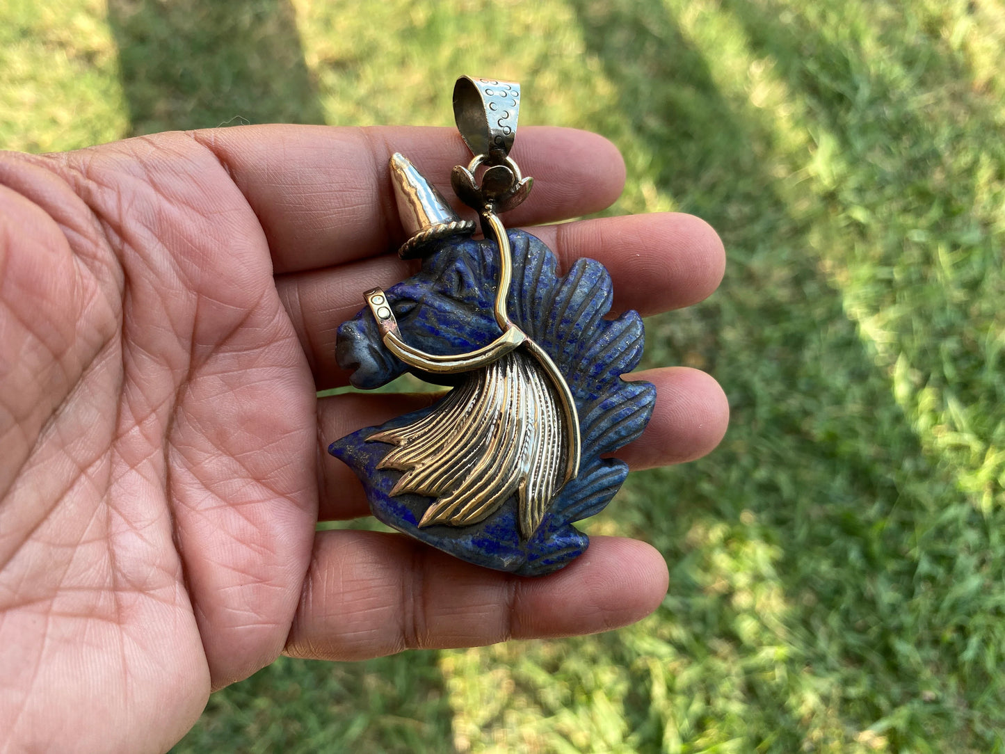 Unicorn Crystal Tibetan Silver Pendant, Lapis Horse Head, Aventurine Unicorn, Protection Amulet, Legendary Symbol, Mystical Gift,
