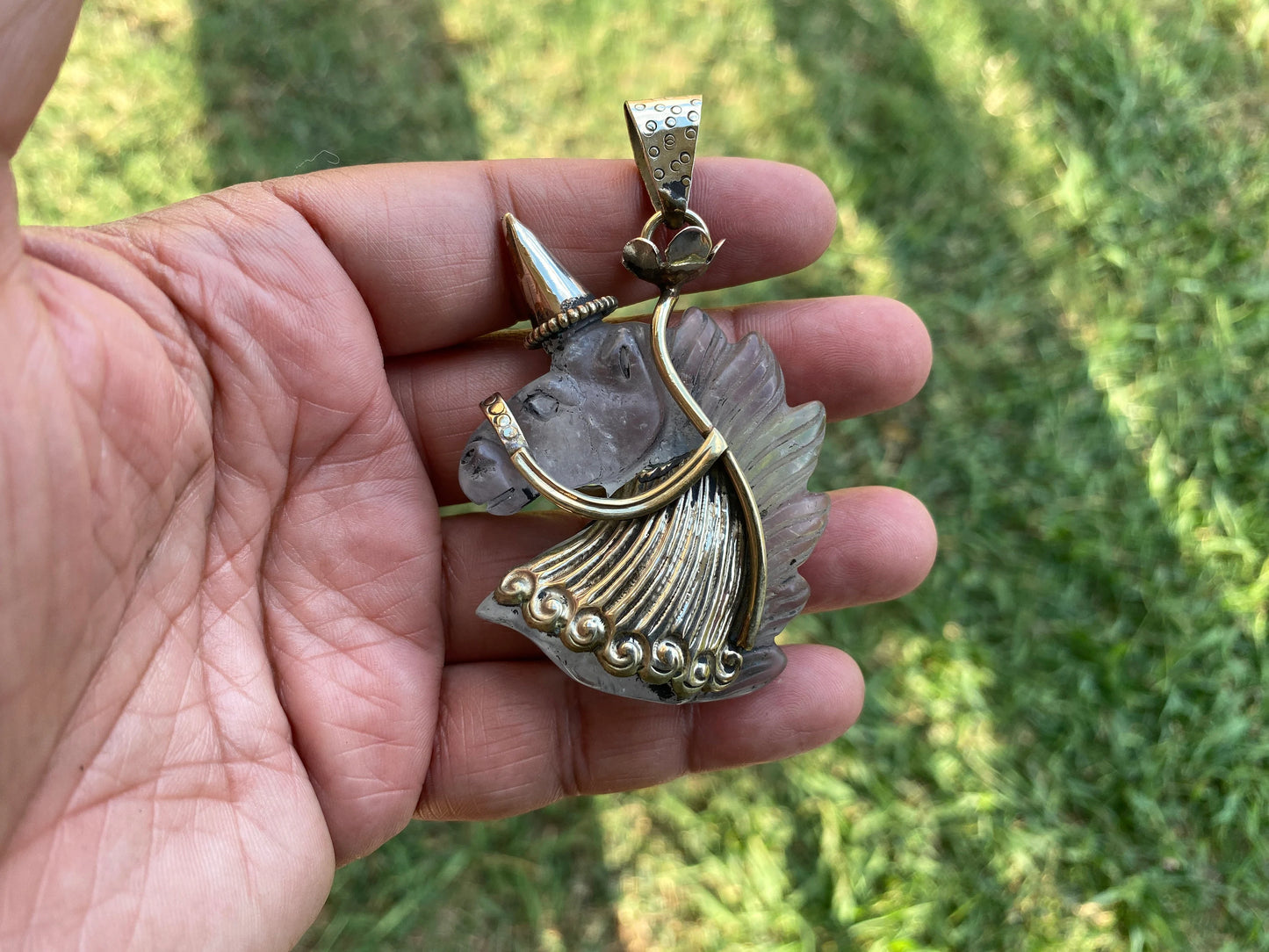 Unicorn Crystal Tibetan Silver Pendant, Lapis Horse Head, Aventurine Unicorn, Protection Amulet, Legendary Symbol, Mystical Gift,