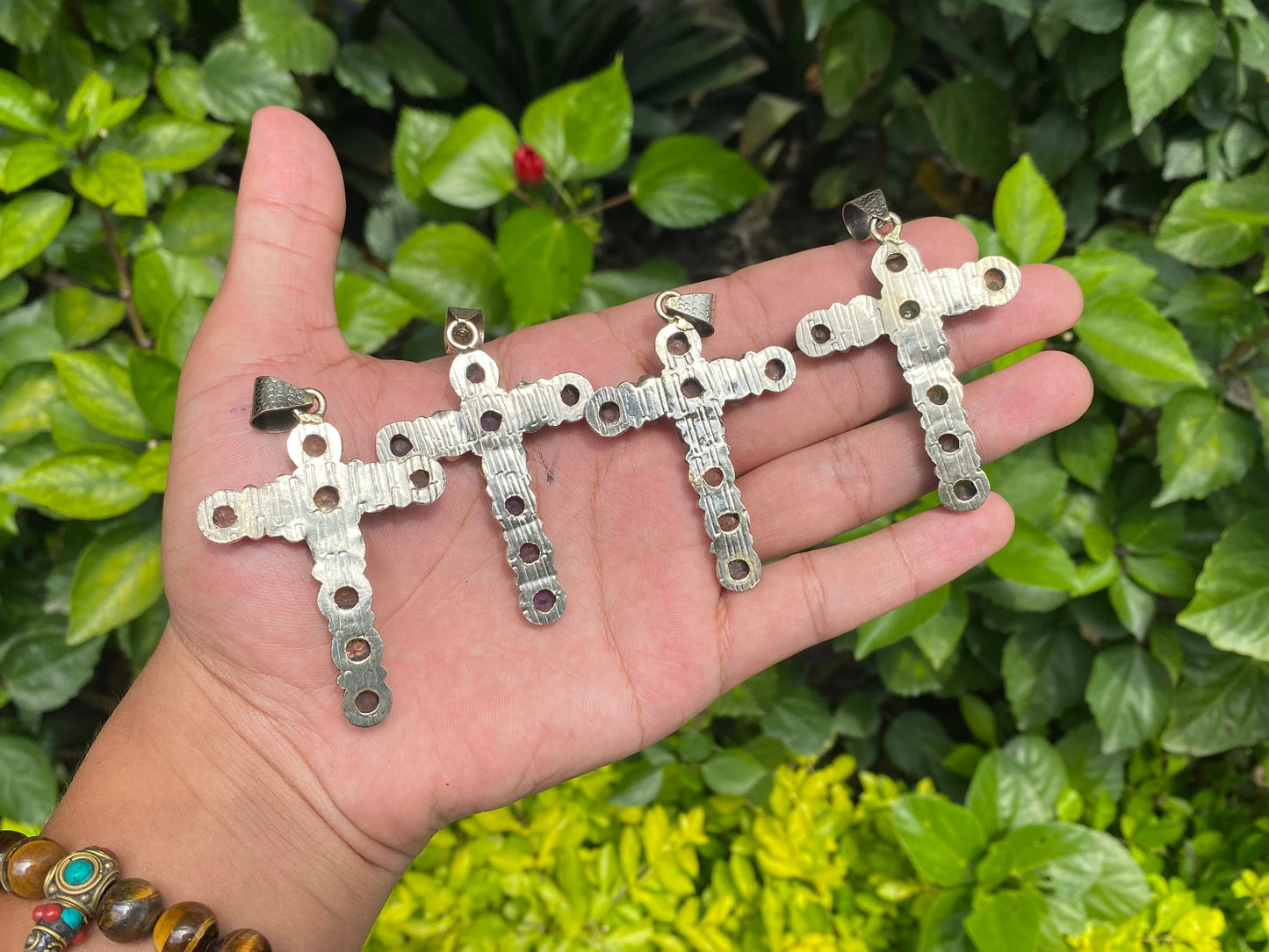 Unique Cross Shaped Pendants for daily wear, Handmade Tibetan Silver Pendant, Natural Gemstone Pendant, Floral Design, Aesthetic Gift ideas.