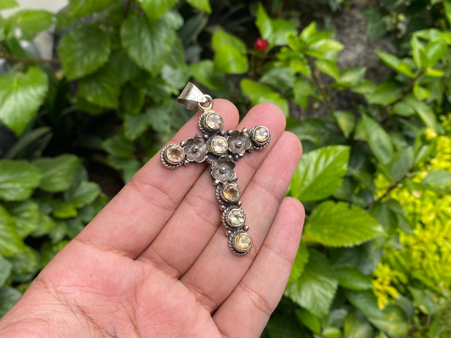 Unique Cross Shaped Pendants for daily wear, Handmade Tibetan Silver Pendant, Natural Gemstone Pendant, Floral Design, Aesthetic Gift ideas.