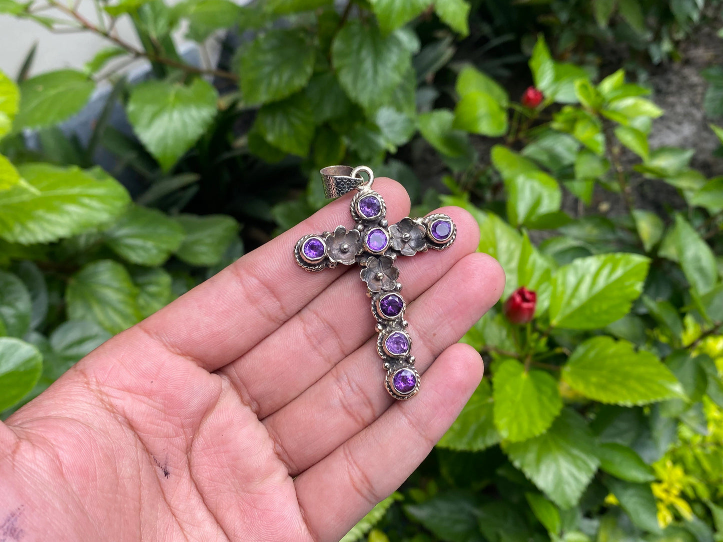 Unique Cross Shaped Pendants for daily wear, Handmade Tibetan Silver Pendant, Natural Gemstone Pendant, Floral Design, Aesthetic Gift ideas.