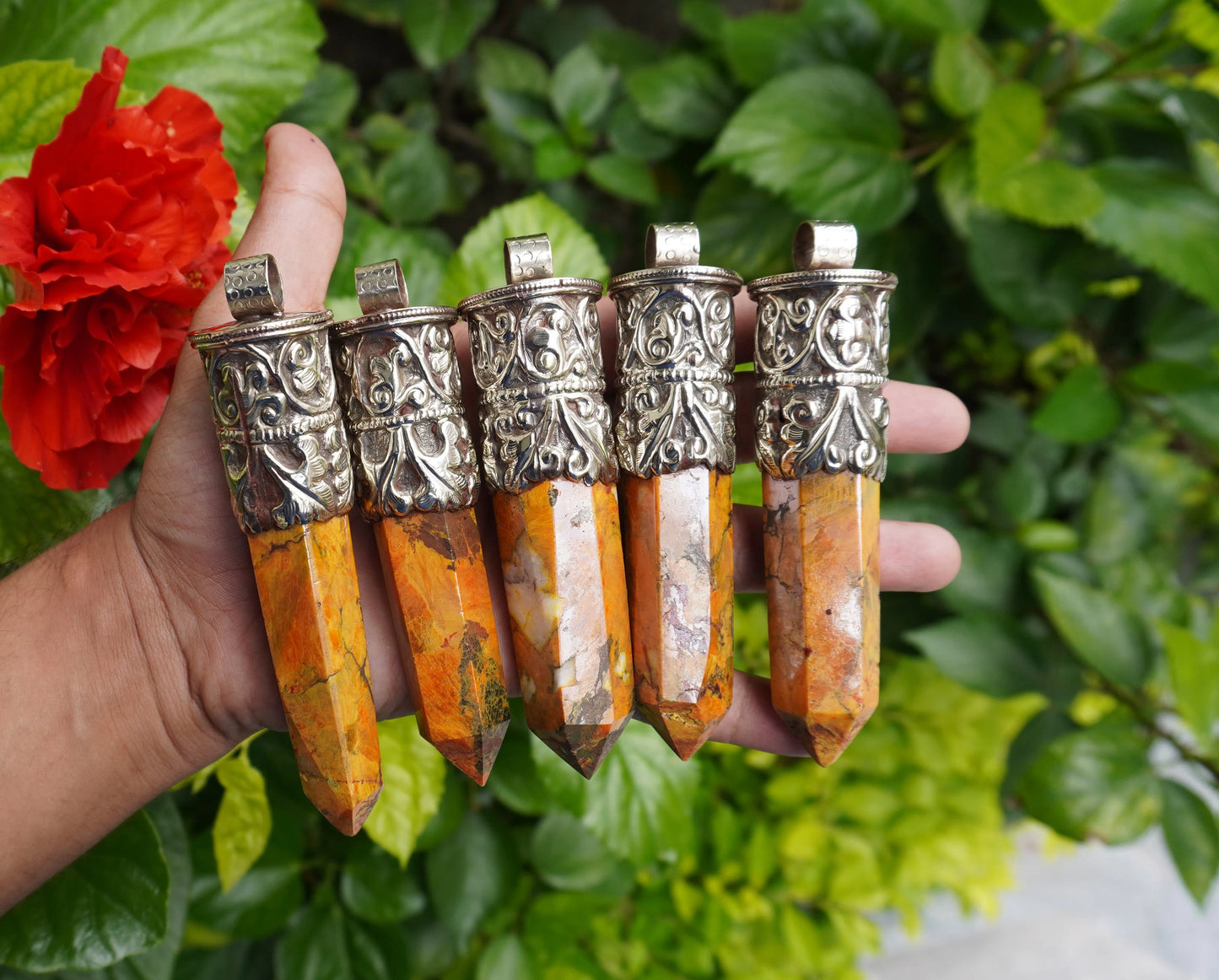 Unique Gemstone Artistry: Earthy Yellow Jasper Tower Pendant with Tibetan Silver Accents, Healing Properties, Perfect for gift, Collectible