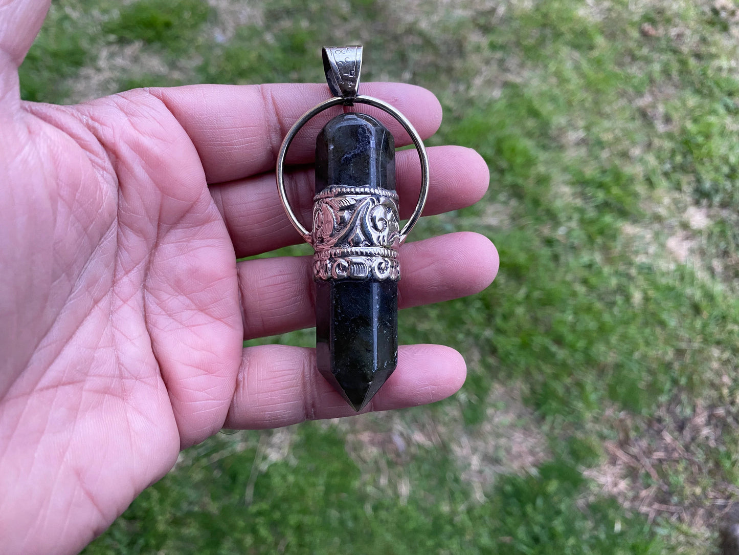 Large Point Labradorite Natural Stone Tibetan Silver Pendant, Unique Jewelry, Healing Crystal, Spiritual Protection Healing Calming Jewelry
