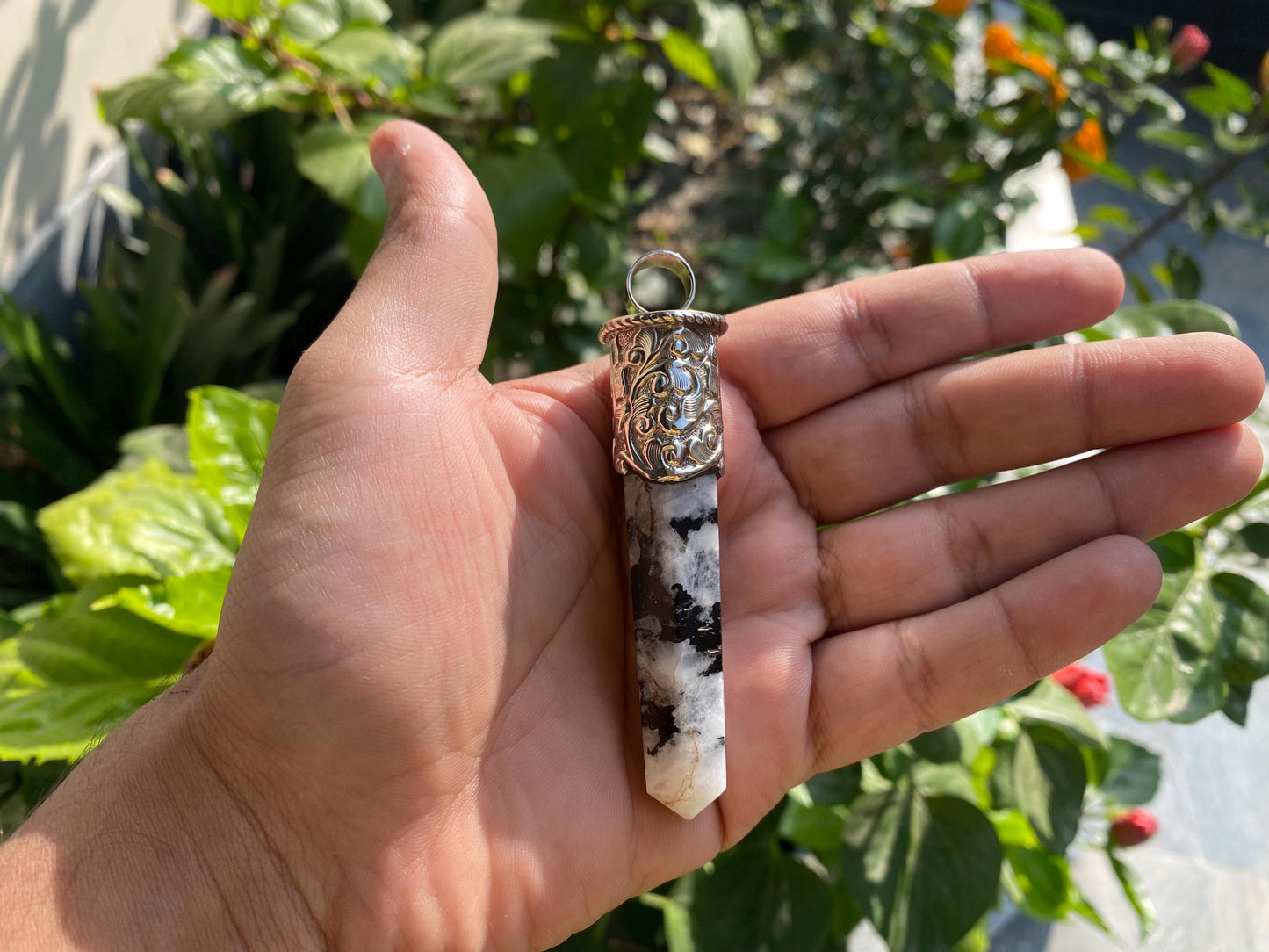 Unique Pointed Moonstone Tibetan Silver Pendant | Natural Gemstone Jewelry, Unisex Pendant for Daily Wear, High Energy Stone Pendant
