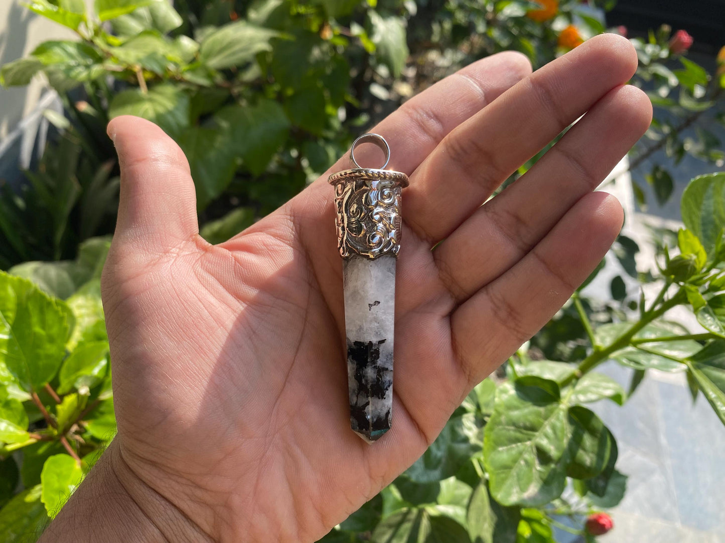 Unique Pointed Moonstone Tibetan Silver Pendant | Natural Gemstone Jewelry, Unisex Pendant for Daily Wear, High Energy Stone Pendant