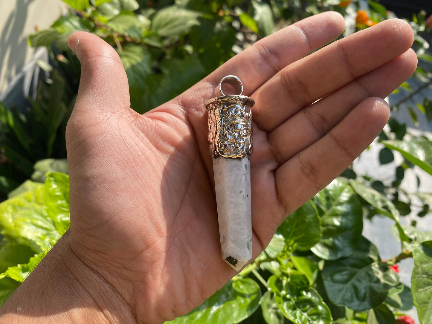 Unique Pointed Moonstone Tibetan Silver Pendant | Natural Gemstone Jewelry, Unisex Pendant for Daily Wear, High Energy Stone Pendant