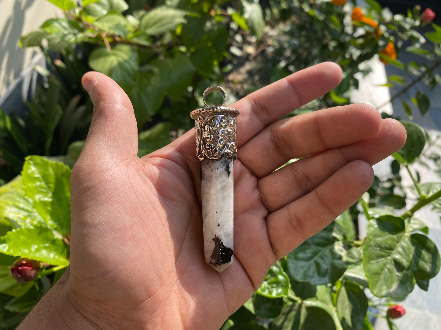 Unique Pointed Moonstone Tibetan Silver Pendant | Natural Gemstone Jewelry, Unisex Pendant for Daily Wear, High Energy Stone Pendant