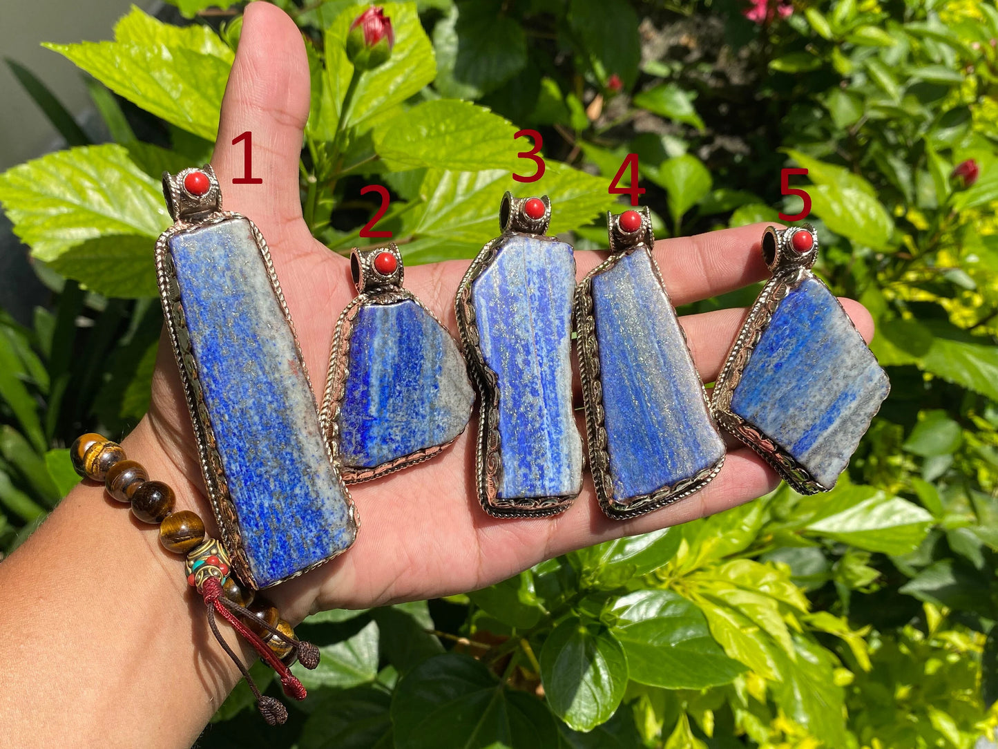 Unique Raw Lapis Pendant adorned with Red Coral and Tibetan Silver, Daily wear Pendant, Handmade Floral Design, Unisex Pendant, Unique gift.