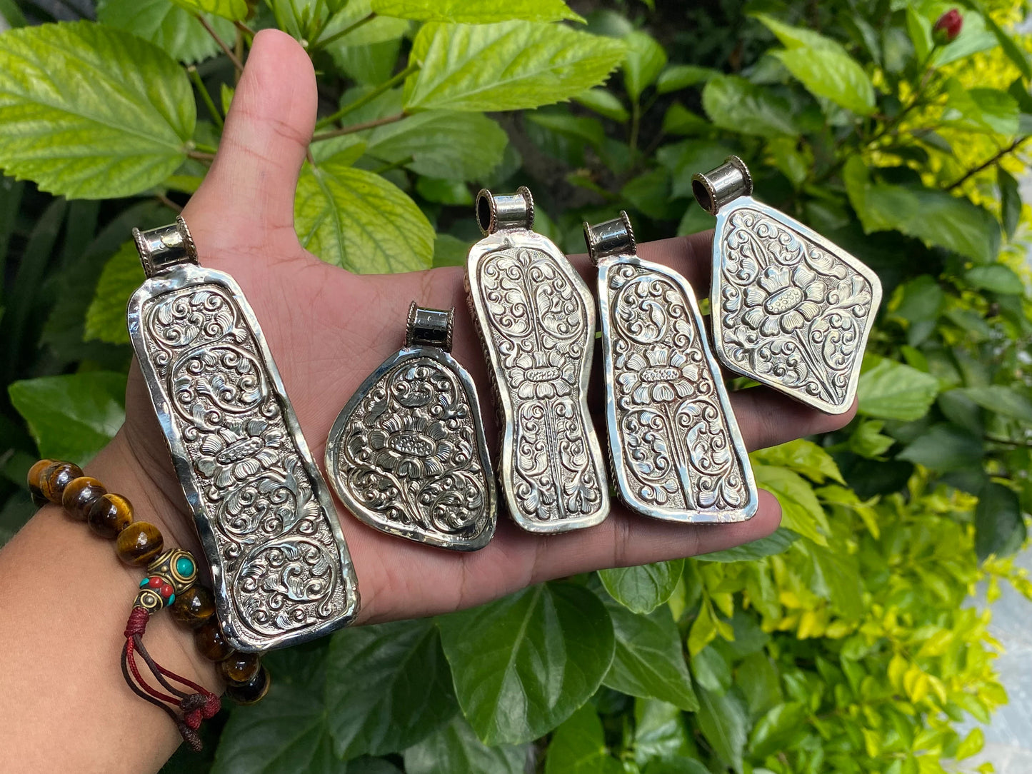 Unique Raw Lapis Pendant adorned with Red Coral and Tibetan Silver, Daily wear Pendant, Handmade Floral Design, Unisex Pendant, Unique gift.