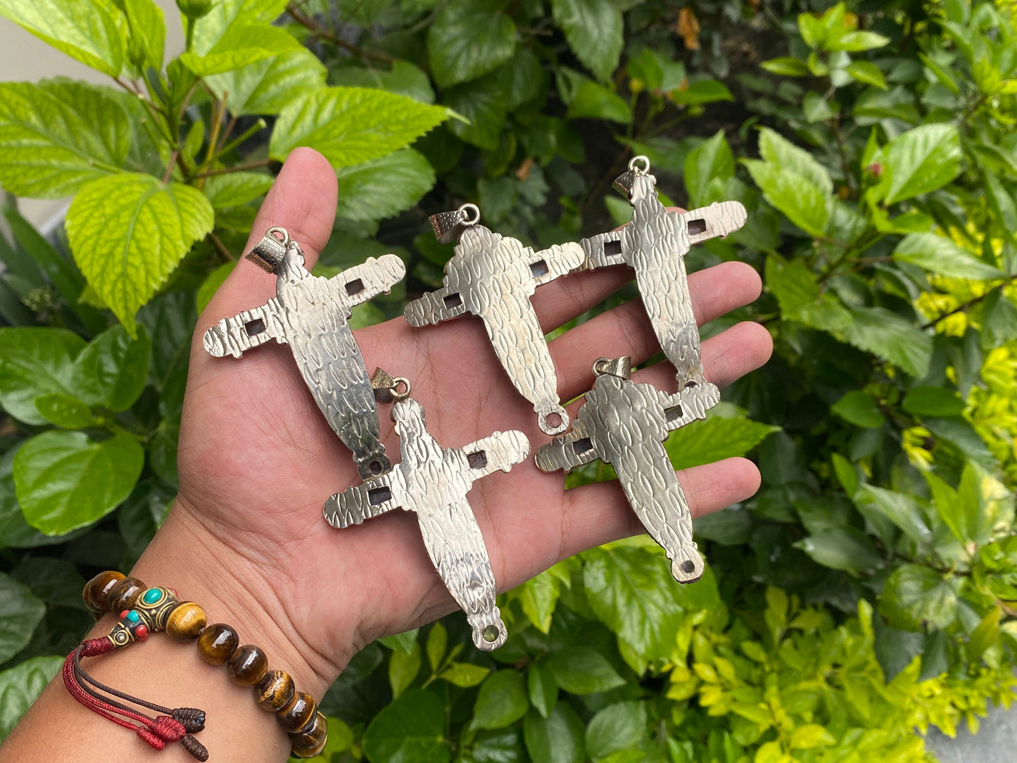 Unique Spiny Orange Oyster & Tibetan Silver Cross Pendant - Boho Chic Jewelry, Daily wear Pendant, Unisex Pendant, Gemstone Pendant.