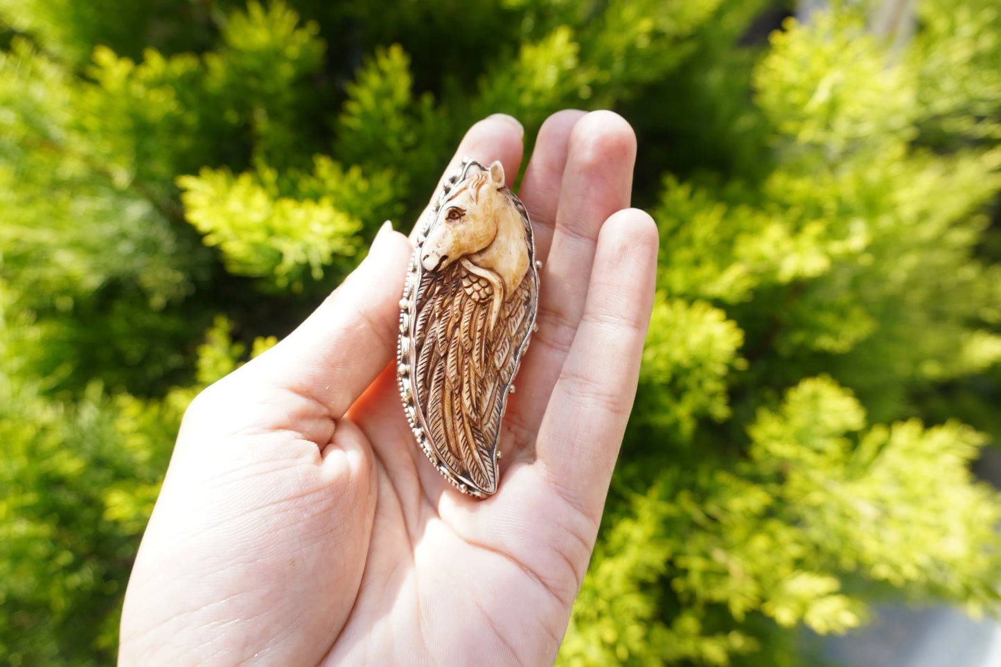 Unique Tibetan Silver Ring: Horse Face and Angel Wing Buffalo Bone Ring – A Symbol of Freedom and Protection, Animal lover Ring, Unique Gift