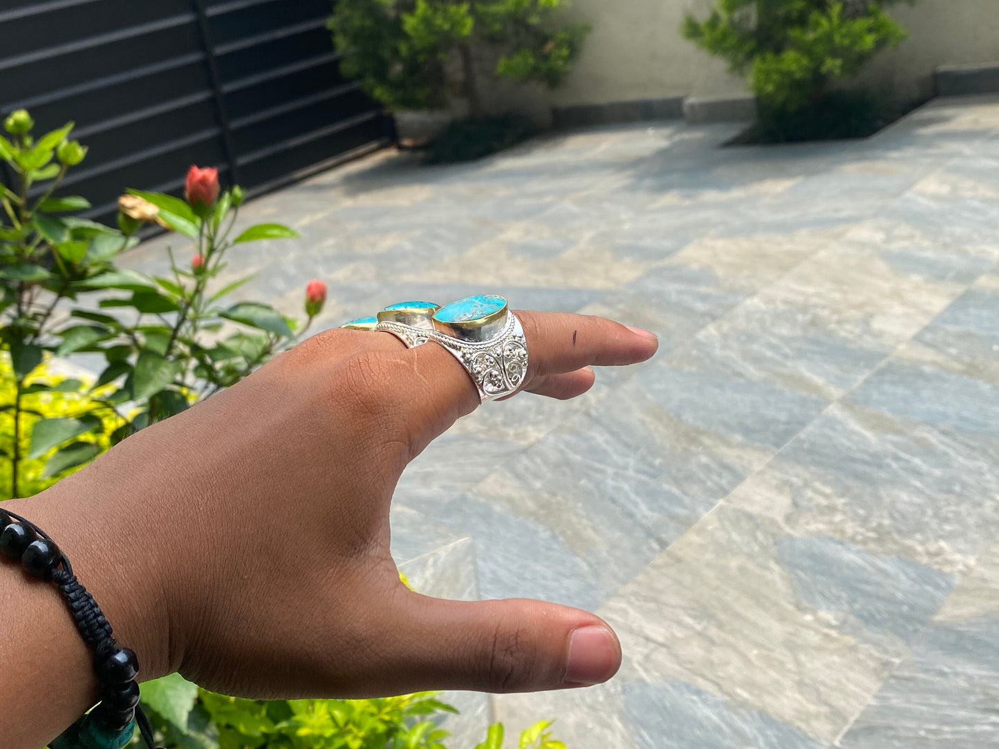 Unique Two-Toned Ring: Brushed Gold & Silver Overlay Over Brass , Unisex Gift Idea, Handmade Ring, Hammered Ring, Adjustable Ring.