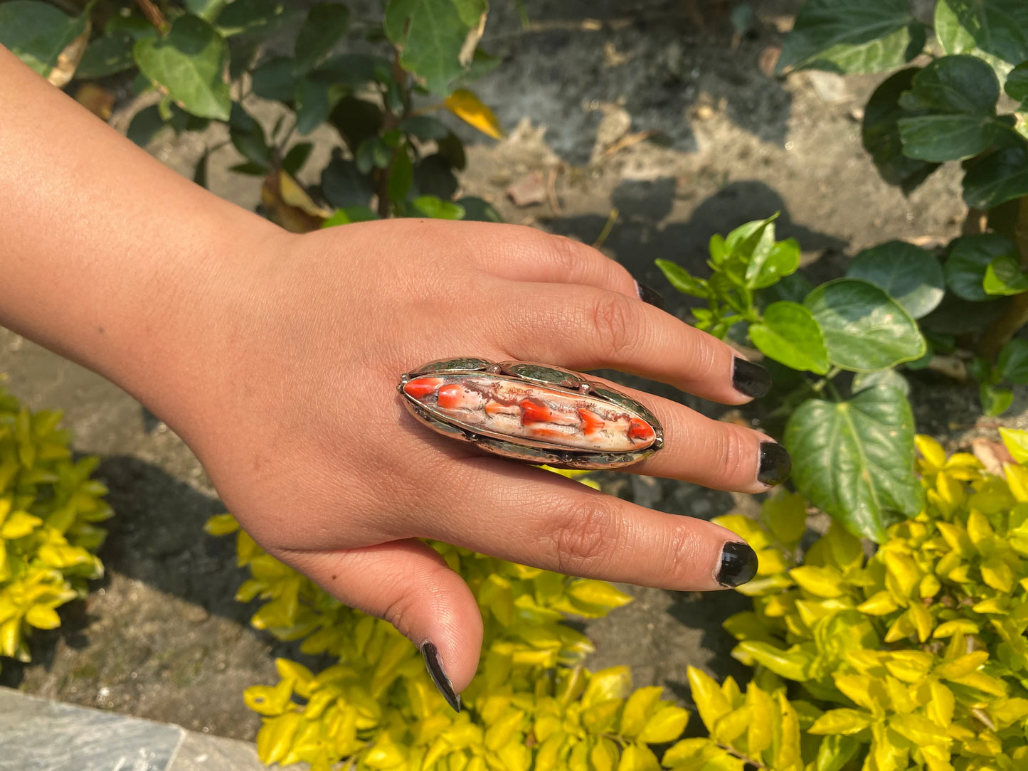 Spiny Orange Oyster: Unisex Adjustable Ring, Handmade with love, gift ideas, Hammered Ring, Antique ring, Ring for Daily use.