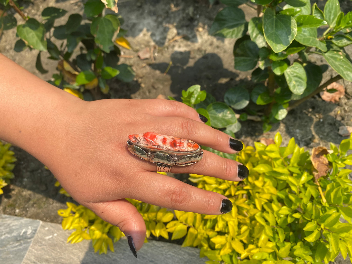 Spiny Orange Oyster: Unisex Adjustable Ring, Handmade with love, gift ideas, Hammered Ring, Antique ring, Ring for Daily use.
