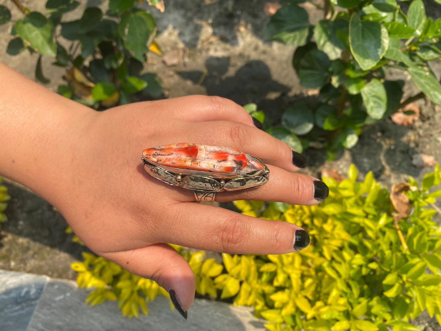 Spiny Orange Oyster: Unisex Adjustable Ring, Handmade with love, gift ideas, Hammered Ring, Antique ring, Ring for Daily use.