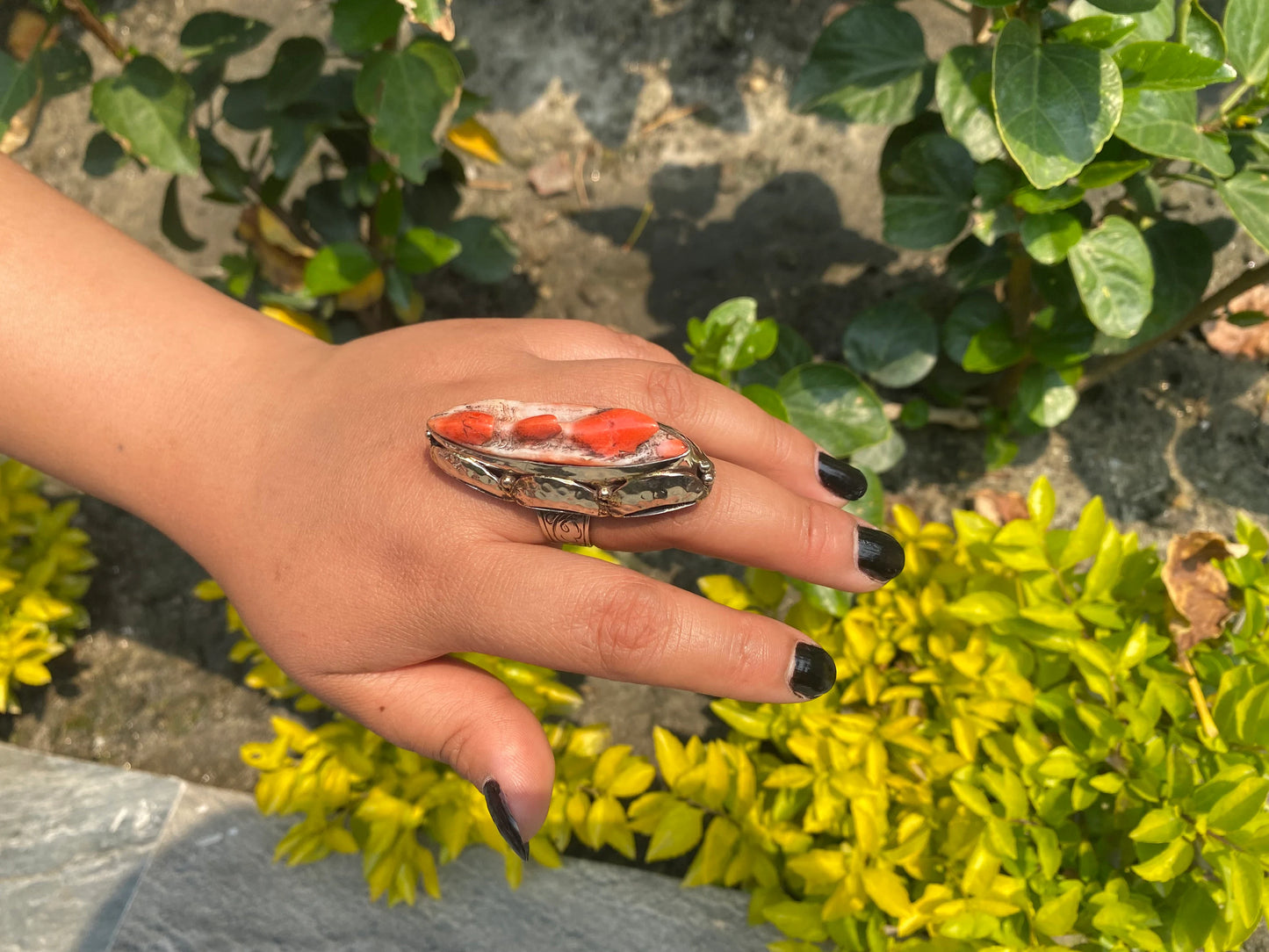 Spiny Orange Oyster: Unisex Adjustable Ring, Handmade with love, gift ideas, Hammered Ring, Antique ring, Ring for Daily use.
